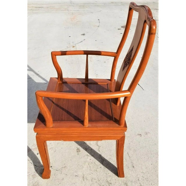 1980s Henredon Style Asian Chinoiserie Solid Wood Dining Accent Desk Armchair For Sale - Image 5 of 12