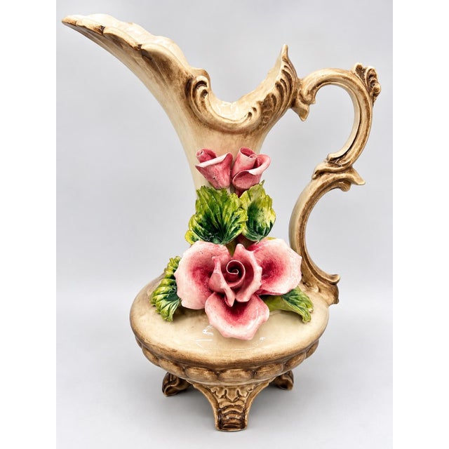 Vintage Italian Capodimonte Porcelain Rose Pitcher Cups & Lidded Bowl - Set of 8 For Sale - Image 13 of 13