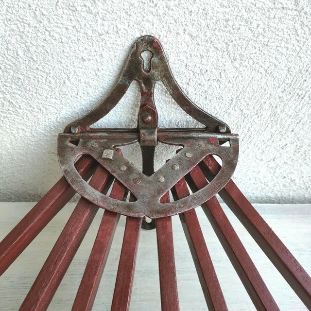 Art Deco Wooden and Wrought Iron Fan-Shaped Towel Rack, 1930s For Sale - Image 3 of 7
