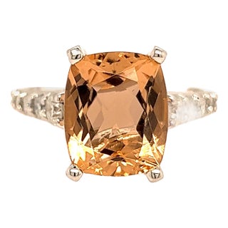 Natural Morganite Diamond Ring 14k Gold 4.26 TCW Certified, Size 5 For Sale