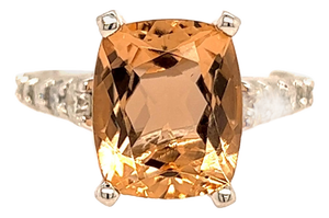 Natural Morganite Diamond Ring 14k Gold 4.26 TCW Certified, Size 5
