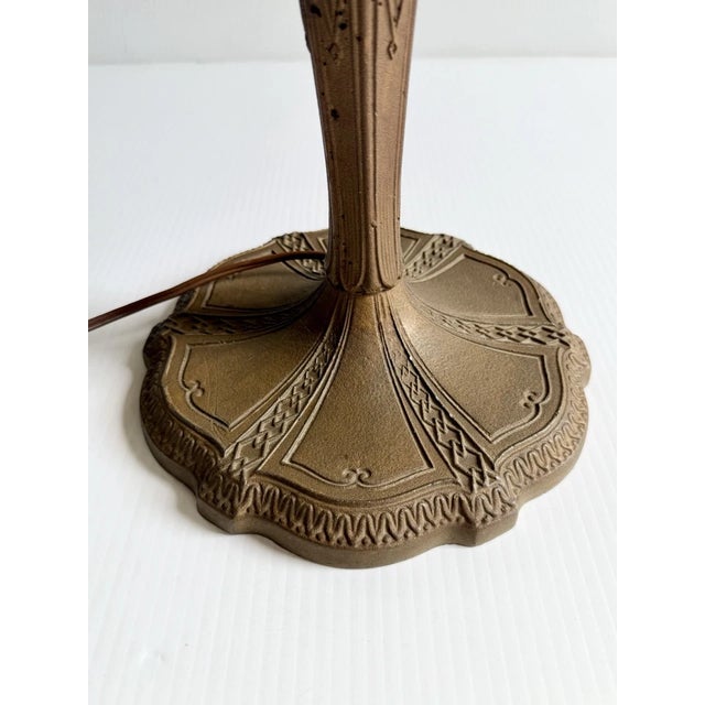 Antique Art Nouveau 8 Panel Slag Glass Lamp With Desert Scene Palm Trees, for Repair For Sale - Image 4 of 18