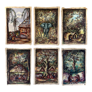 Six Vintage African Oil Paintings on Safari