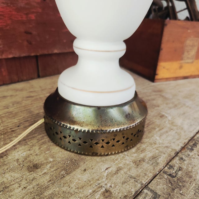 Vintage Milk Glass Table Lamp With Gold Floral Design & Brass Base For Sale - Image 10 of 18