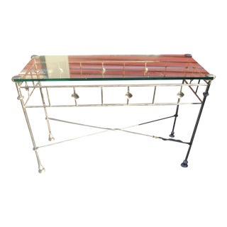 Manner of Diego Giacomett Patinated Hand-Wrought Iron and Glass Console Table For Sale