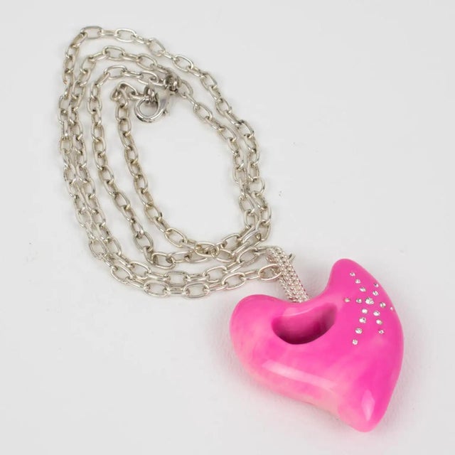 Christian Lacroix Chain Necklace with Pink Resin Heart Medallion For Sale In Atlanta - Image 6 of 11