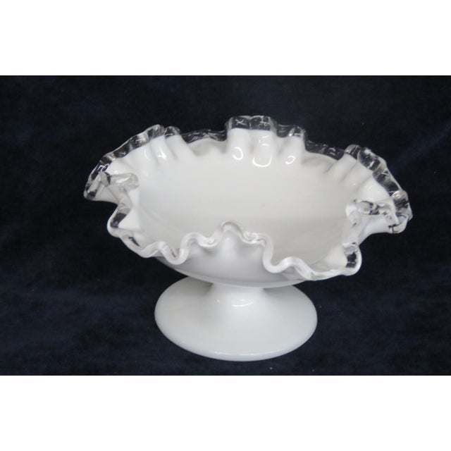 Mid-Century Modern Fenton Silver Crest Milk Glass Ruffled Pedestal Compote Candy Dish 5174b For Sale - Image 3 of 12