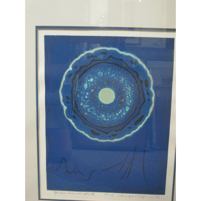 Hiroyuki Tajima (Japanese 1911-1984) signed abstract woodblock titled 'Profound Circle'. Titled, limited edition 7 of 50,...