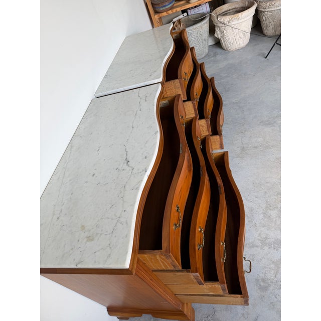 Pair of Vintage Hathaway’s Mahogany Serpentine Front Chest of Drawers With White Marble Top For Sale - Image 9 of 12