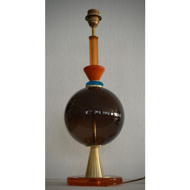 2000 - 2009 Art Deco Murano Round Black and Orange Art Glass Table Lamp, 2000 For Sale - Image 5 of 10