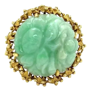 Carved Jade Floral 14k Yellow Gold Dome Ring - Size 7