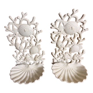 Vintage Coastal Cast - Iron Coral & Seashells Sconces - A Pair For Sale