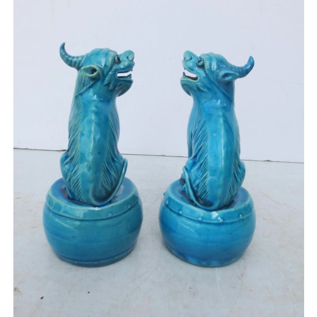 Chinese Mid 20th Century Chinese Turquoise Glazed Kylin - a Pair For Sale - Image 3 of 9
