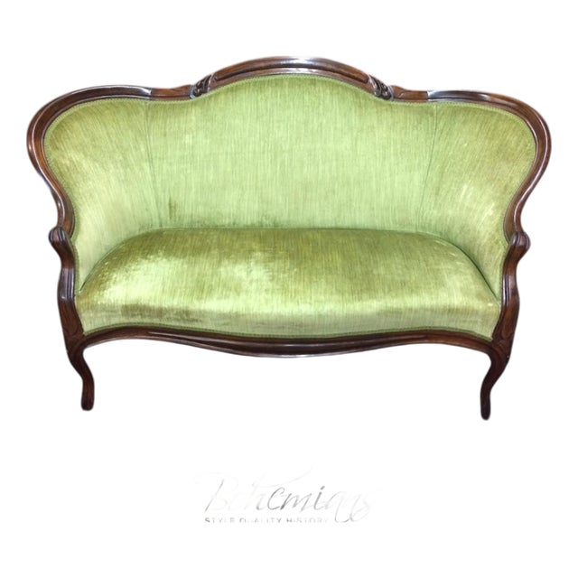 Antique Settee, Apple Green Victorian Settee For Sale