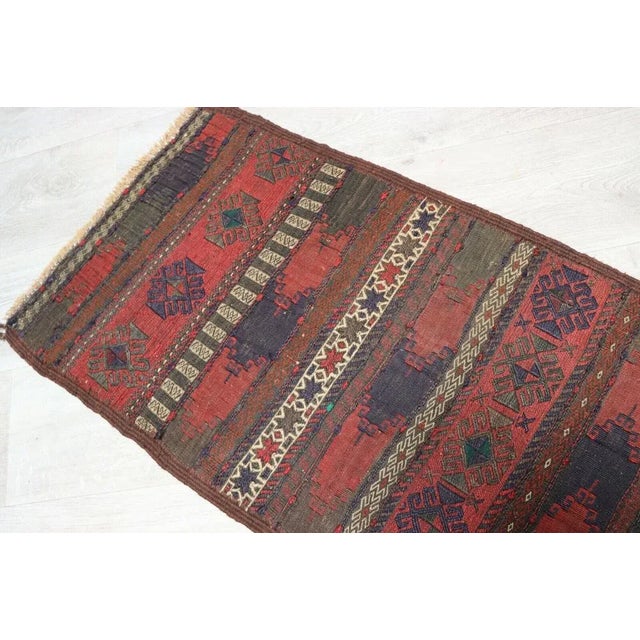 Afghan Oriental Nomadic Beloch Sumakh Kilim Runner Rug, 1920s For Sale - Image 9 of 13