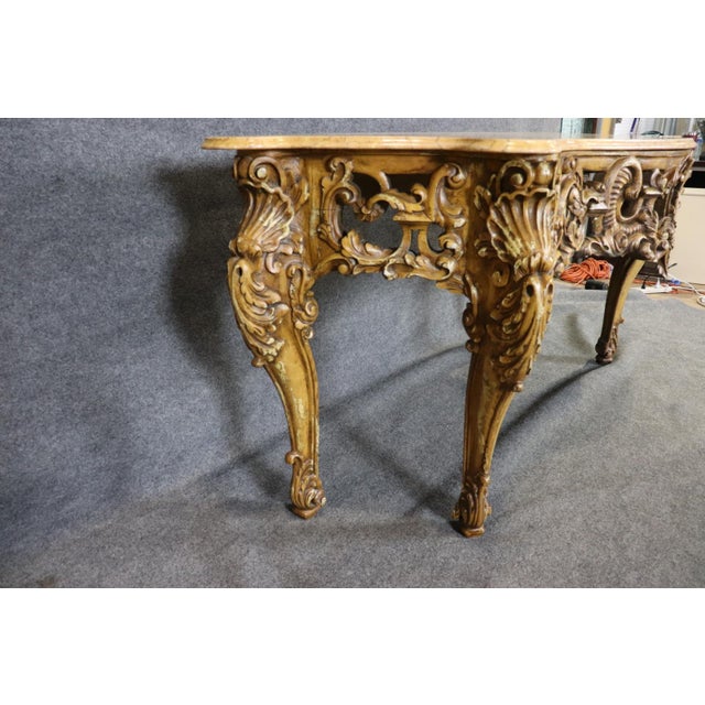 French Louis XV Style Carved Walnut Giltwood Console Table With Marble Top For Sale - Image 11 of 11