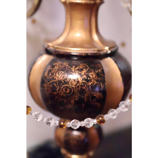 Black 1970s Hollywood Regency Gold & Black Crystal Candelabra Table Lamp For Sale - Image 8 of 12