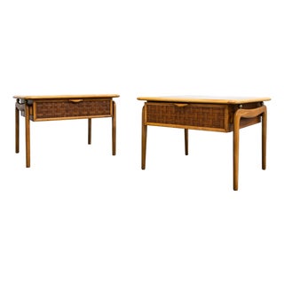 Mid Century Modern Walnut + Oak End Tables by Lane Perception, a Pair, 1960's For Sale
