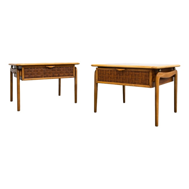 Mid Century Modern Walnut + Oak End Tables by Lane Perception, a Pair, 1960's For Sale