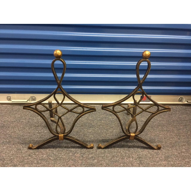 French Brass French Wrought Andirons - A Pair For Sale - Image 3 of 5