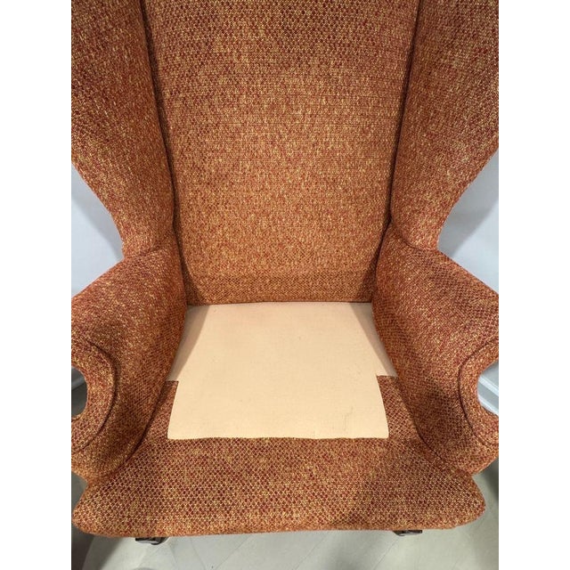 Vintage Queen Anne & Archie Bunker Style Wingback Chair With Carved Spindle Legs For Sale - Image 11 of 11