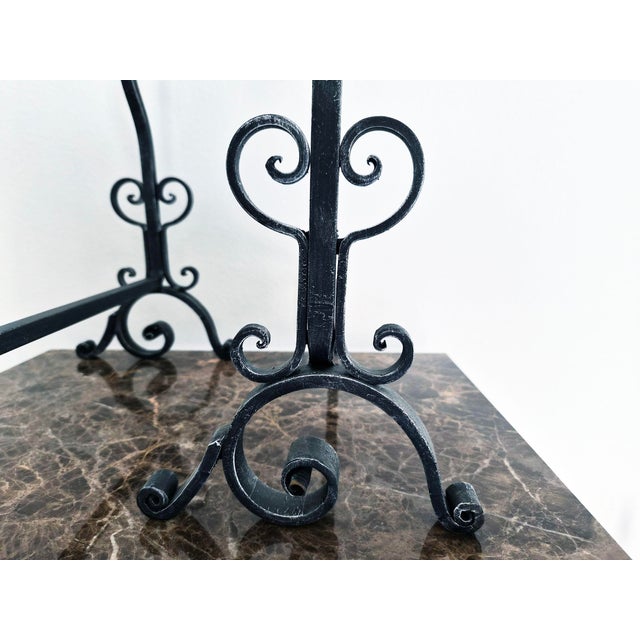 Pair of Handcrafted Italian Wrought Iron Fireplace Andirons For Sale - Image 4 of 8