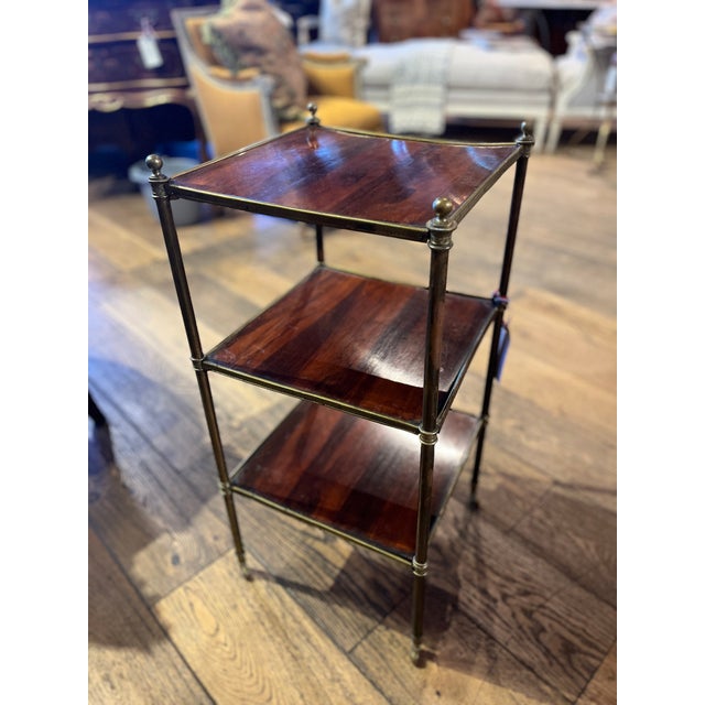 19th Century Three Tiered English Table. Unique piece purchased in France, age appropriate wear, see detailed photos or...