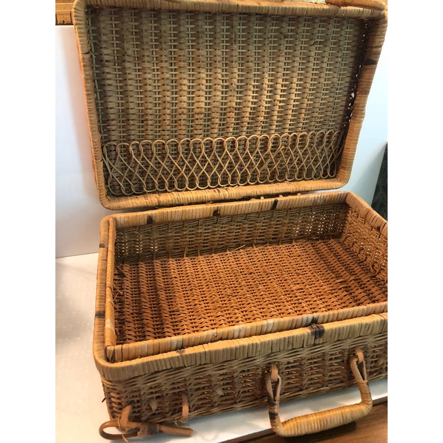 Tan Vintage Wicker Picnic Basket For Sale - Image 8 of 9