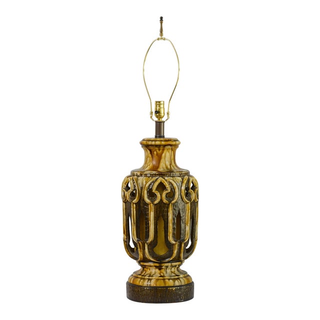 1960s Pair Mid-Century Modern Drip Glazed Ceramic Lamps, Hand-Crafted For Sale - Image 5 of 15
