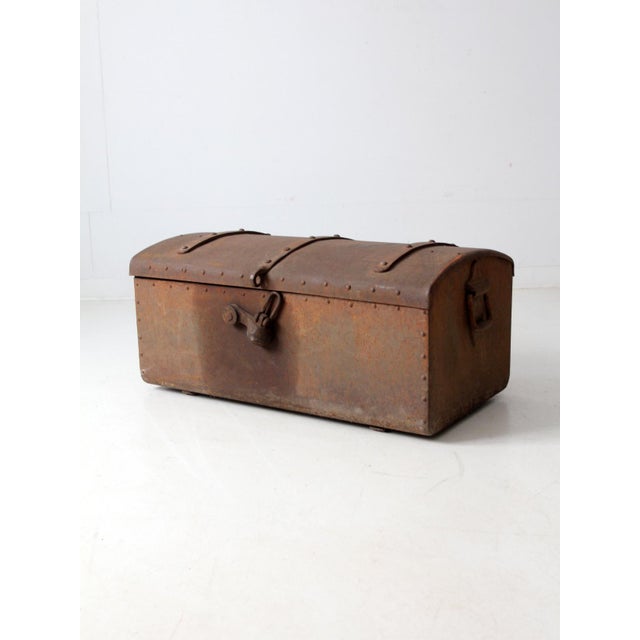 Rustic Antique Riveted Iron Trunk For Sale - Image 3 of 14