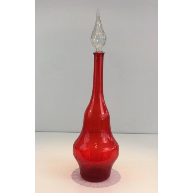 Red Glass Design Bottle, Circa 1970 For Sale - Image 4 of 13