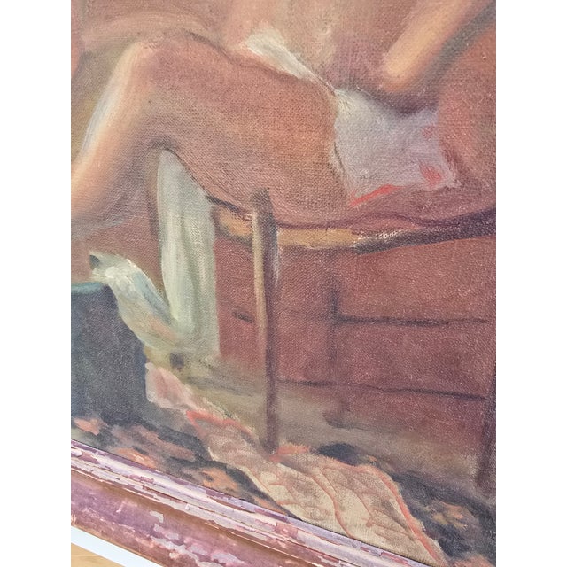 Art Nouveau 1910s Antique Renoir Style Painting of Woman Bathing, Framed For Sale - Image 3 of 11