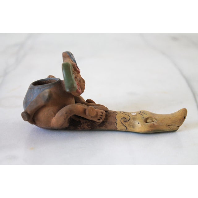 Vintage Hand Painted Mexican Folk Art Clay Pipe Snake For Sale - Image 4 of 9