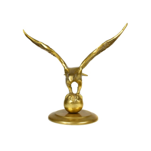 Mid 20th Century Solid Gold Brass Flying Eagle Holding a Globe Figurine Model For Sale - Image 6 of 8