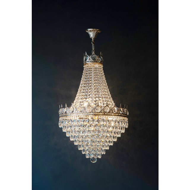Handcrafted Crystal Chandelier made of Solid Brass with Chrome Silver Finish – Twelve Light Ceiling Fixture with Hand Tied...