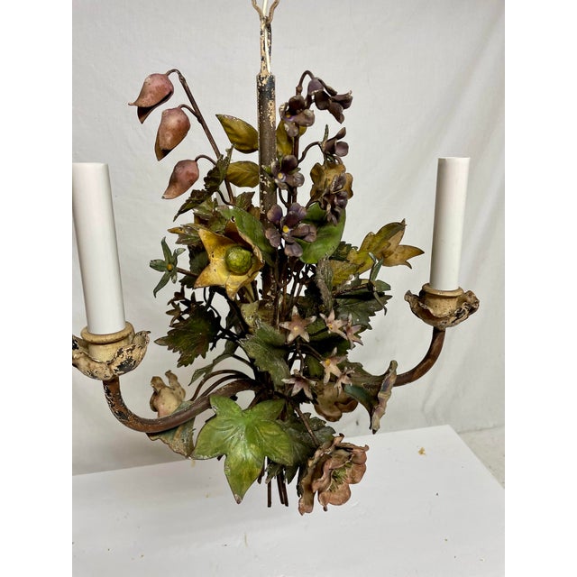 Vintage Italian Tole Floral Bouquet Chandelier For Sale - Image 4 of 12