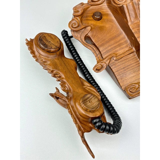 1990s Vintage Chinese Carved Dragon Phoenix Hardwood Telephone Huanghuali Style Ruyi Motif For Sale - Image 5 of 15