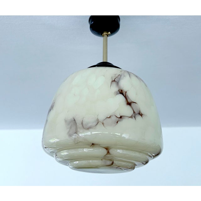 Art Deco Pendant Light in Marble Glass, 1930s For Sale - Image 4 of 18