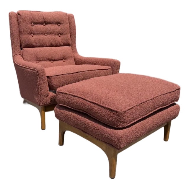 Restored Mid Century Tufted Lounge Chair & Otto For Sale