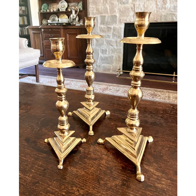 Mid-Century Modern Vintage 1970s Brass Clawfoot Candle Holders - Set of 3 For Sale - Image 3 of 13