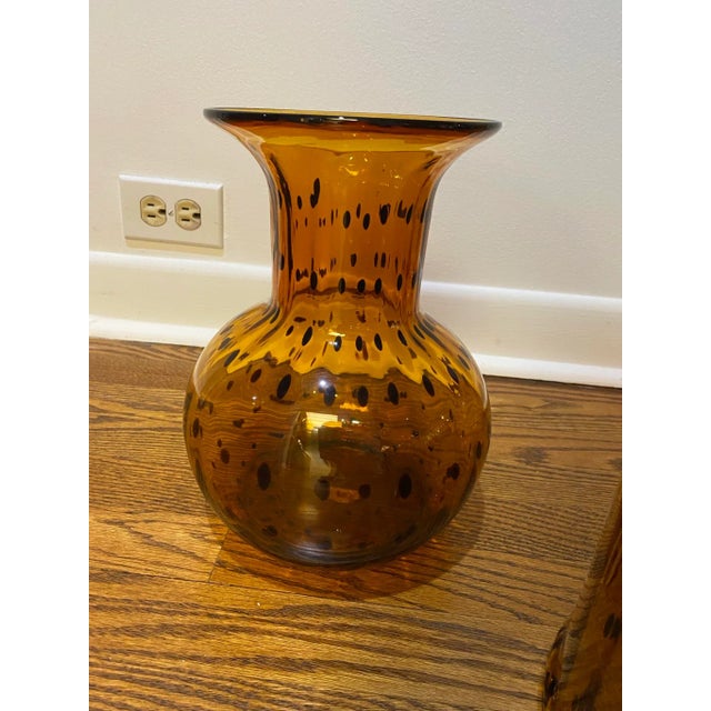 Vintage Italian Amber Tortoise Blown Glass Vases Set of 3 large; perfect on a mantle, tabletop or as we have grouped...