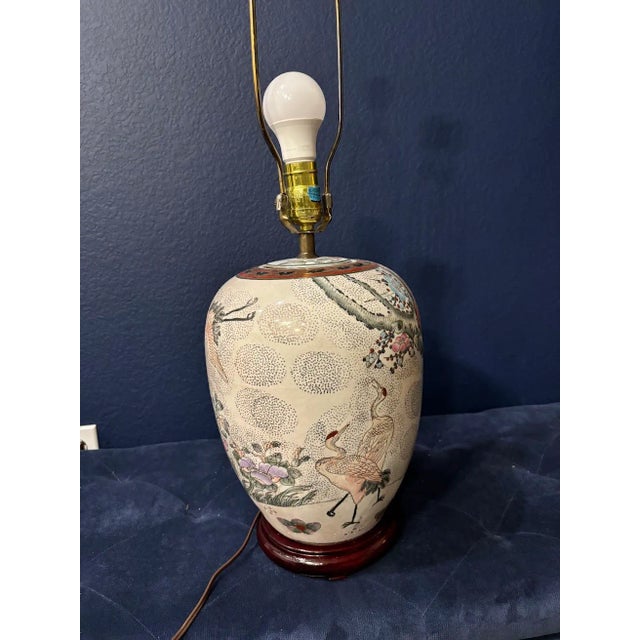 1970s Kalart Stippled Famille Rose Jar Lamp Cranes For Sale In Denver - Image 6 of 11