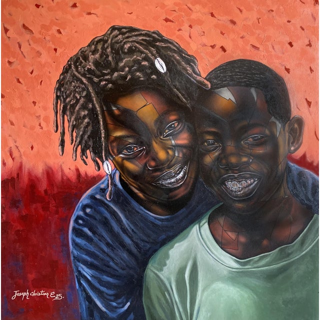 "We Gather Dey", Acrylic on Canvas Painting by Joseph Ekeomobong For Sale