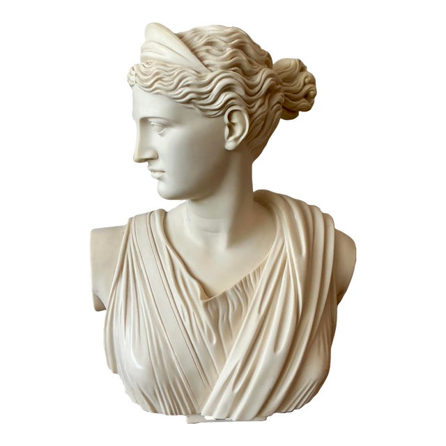 Vintage Boho Cast Stone Bust of Artemis Diana For Sale
