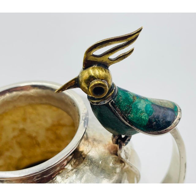 1950s Los Castillo Malachite-Inlaid Bird Creamer & Sugar Set, Taxco Mexico For Sale - Image 13 of 18