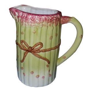 Pink and Green Ceramic Asparagus Pitcher For Sale