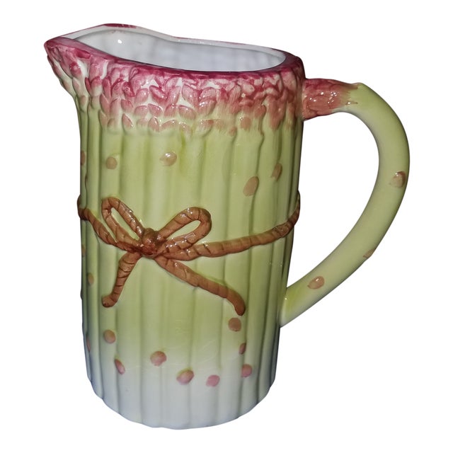 Pink and Green Ceramic Asparagus Pitcher For Sale