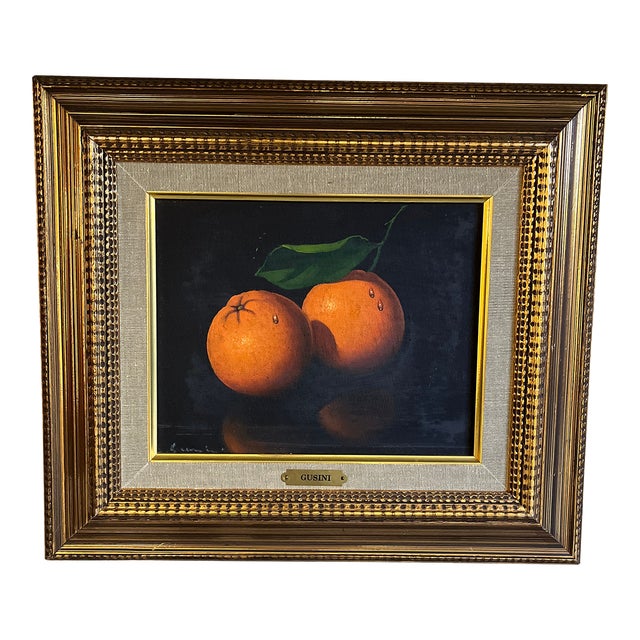 Late 20th Century Antonio Gusini Still Life Oil Painting of Oranges, Framed For Sale