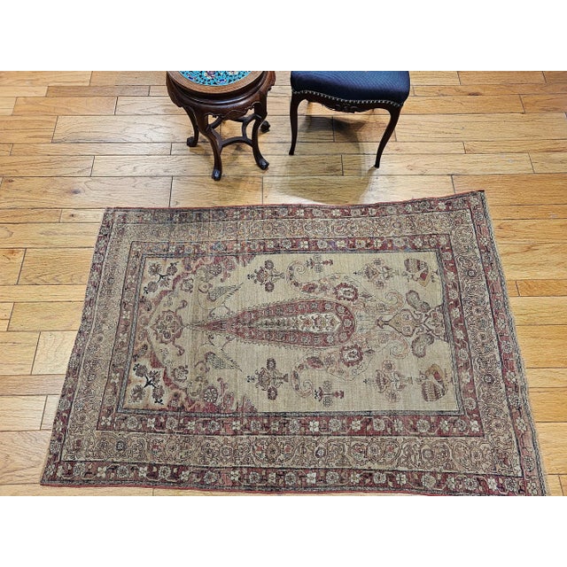 19th Century Persian Kerman Lavar Pictorial Rug, Hand-Knotted Wool, Tree of Life Pattern, Tan & Red, 4’ X 6’ For Sale - Image 4 of 12