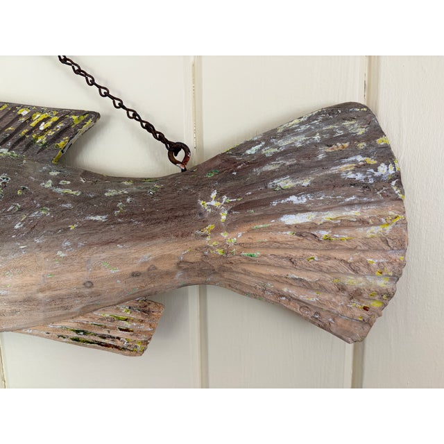 Wood Early 20th Century New England Folk Art Hand-Carved Wooden Fish Trade Sign For Sale - Image 7 of 12